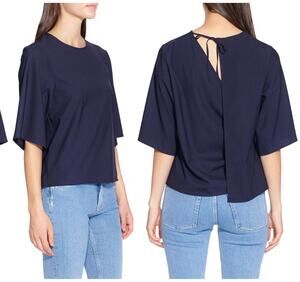 ACNE STUDIOS MANI DRY NAVY WOOL BLEND TOP, SIZE 34 *